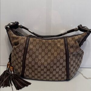 Gucci Tan and Brown Monogram Shoulder Bag
